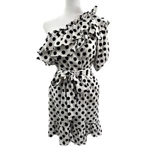 Polka dot one shoulder dress